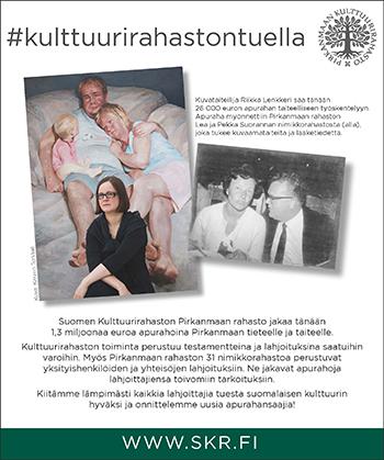 Kuvataiteilija Riikka Lenkkeri sai 26 000 euron apurahan taiteelliseen työskentelyyn Lea ja Pekka Suorannan rahastosta..