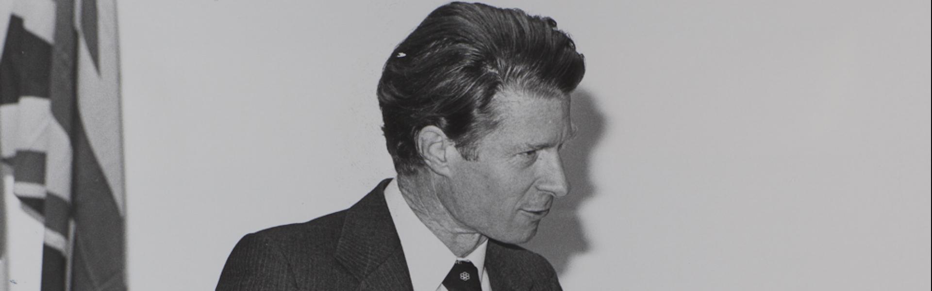 Ensimmäinen Yrjö Reenpää -luennoitsija, professori John B. Gurdon vuonna 1979. Mainosvalokuvaamo Kai Nordberg Ky 