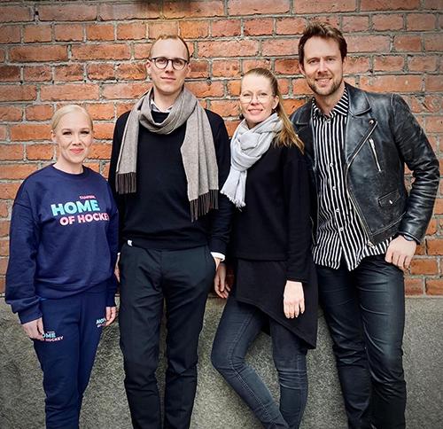 Kuvassa Hämeenkyrön FEStiwaalit ry:n hallitus: Saara Saarteinen (vas.), Jouni Rissanen (pj.), Suvi Leinonen (siht.) sekä Waltteri Torikka (vpj/taiteellinen johtaja). Kuva: Essi Leinonen.