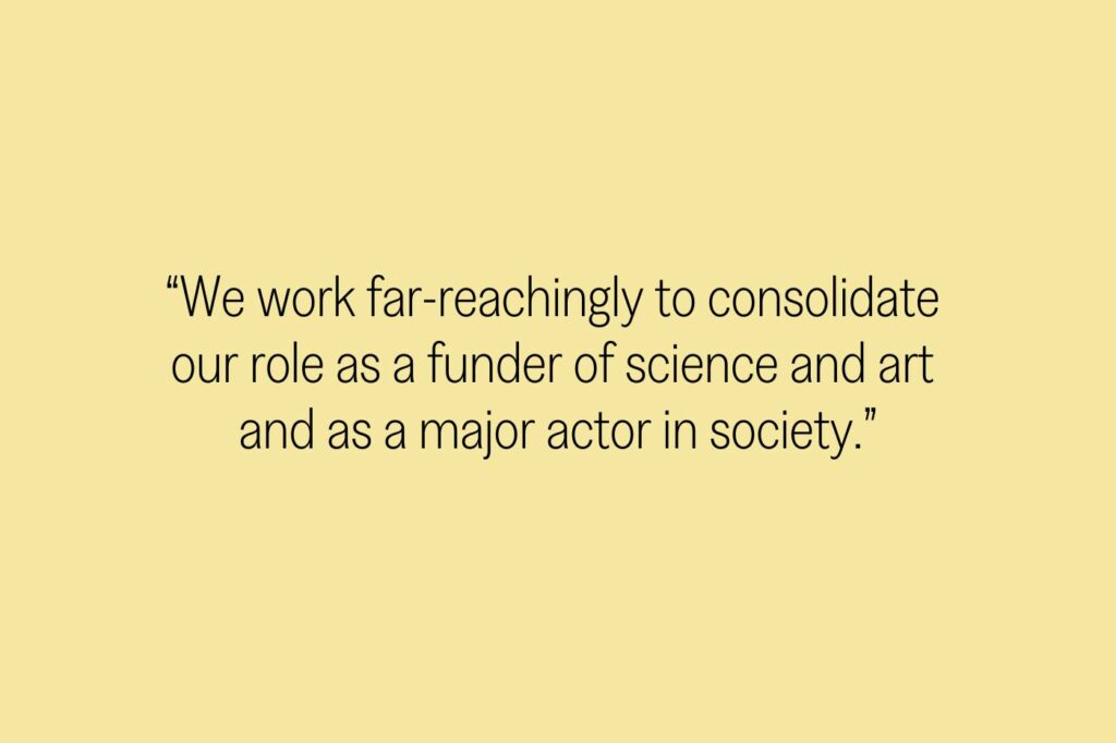 “We work far-reachingly to consolidate 
our role as a funder of science and art 
and as a major actor in society.”