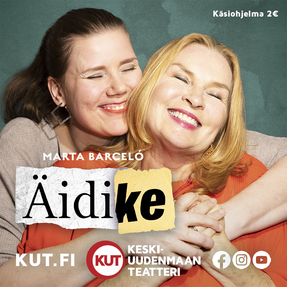 Kaksi naista halaa, etualalla teksti äidike