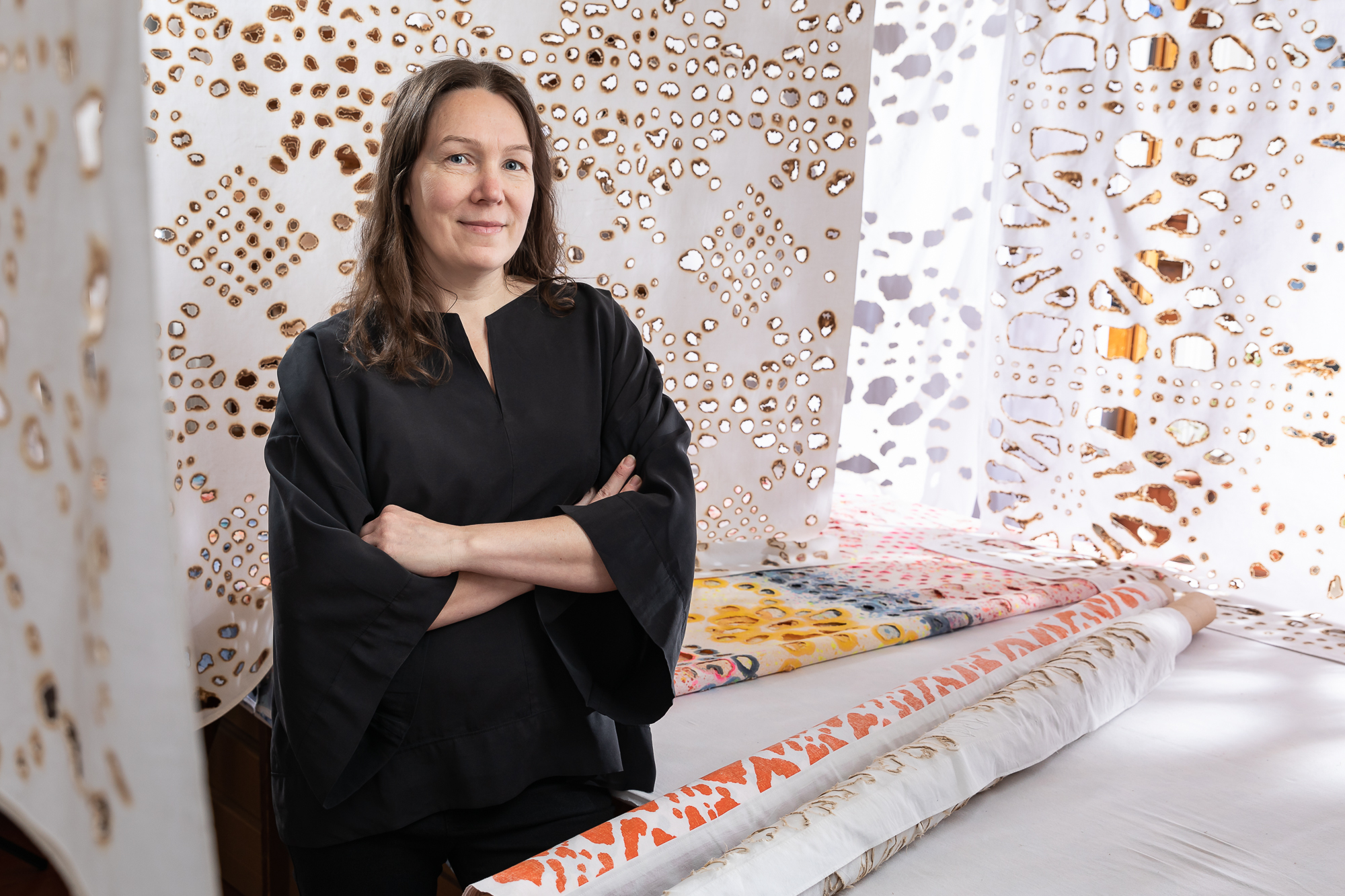 Johanna Pöykkö with her artwork